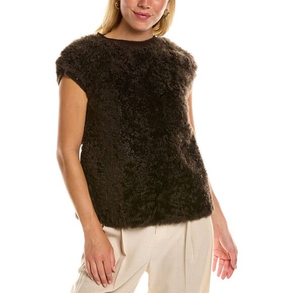 Brunello Cucinelli Womens Silk-Lined Shearling Top - Picture 1 of 3